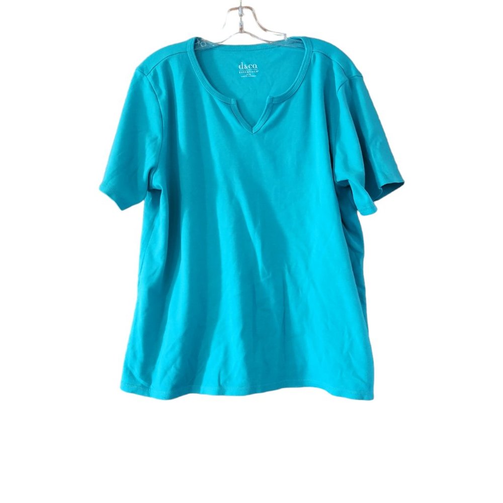 Denim and Company Short Sleeve Split Round Neck Top - XL - Aqua Blue - NWOT